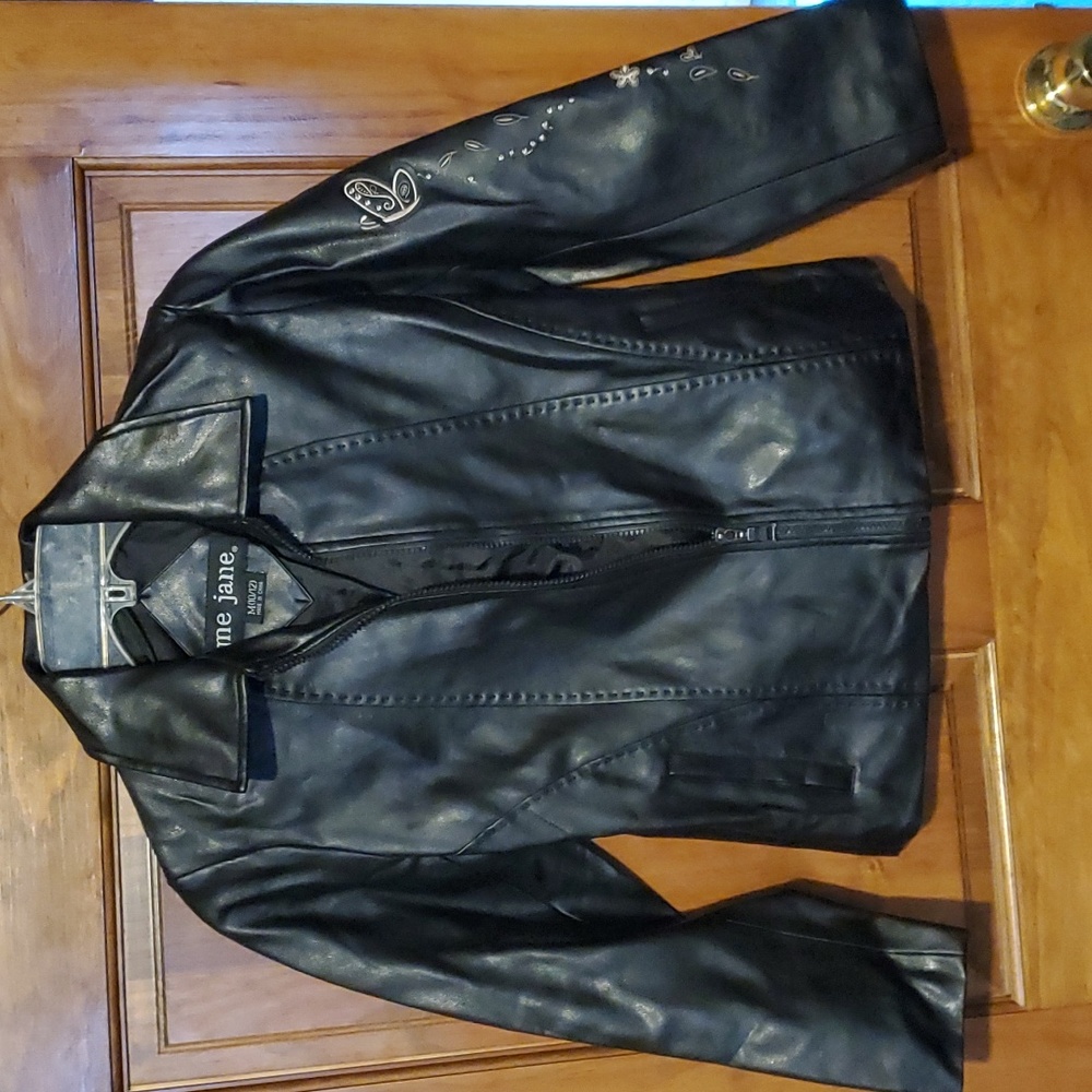 Me Jane Faux Leather Waist Jacket Black Sz M (10-12)